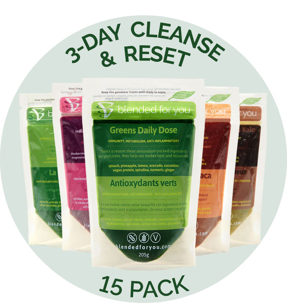Blended For You Frozen Smoothie Blend - 3-Day Cleanse & Reset 15 Pack