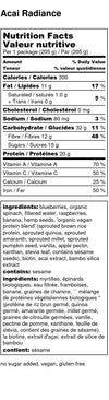 Nutrition Label - Blended For You Frozen Smoothie Blend - Acai Radiance