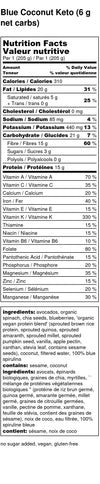 Blue Coconut Keto Smoothie Pack's Nutrition Facts Label
