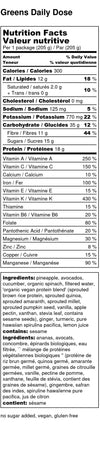 Greens Daily Dose Smoothie Pack's Nutrition Facts Label