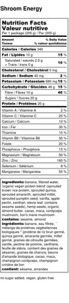 Shroom Energy Smoothie Pack's Nutrition Facts Label